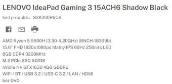 LENOVO IdeaPad Gaming 3 15ACH6 (82k200r6ck)