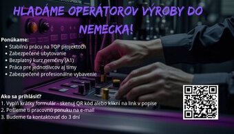 OPERÁTOR VÝROBY – NEMECKO 🇩🇪 | MZDA od 22€/hod