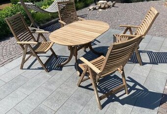 TEAK - Ovalny stol MBM a 4 polohovatlene stolicky