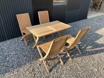 TEAK - Sklapaci stol a 4 sklapacie stolicky