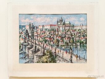 Obraz Praha impresionismus, originální olejomalba na kartonu