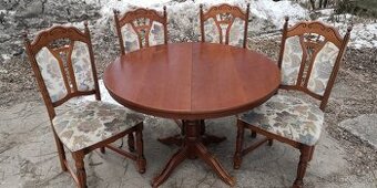 Masívny rozkladací stôl+4 ks masivnych stoličiek