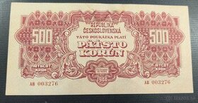 Bankovky ČSR 500K 1944 Neperforovaná prvá séria AB