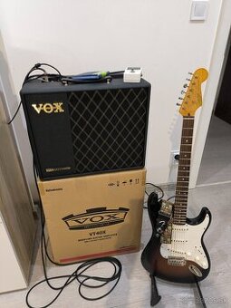 Fender Squier Stratocaster a Modeling guitar amp. VOX VT40X