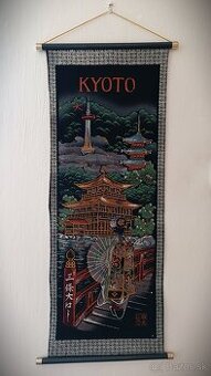 KYOTO- starý černý sametový závěs na zeď-Japonsko