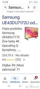 Predám tv samsung 43