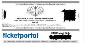 Predám 2 lístky,Rómeo a Júlia.divadlo JANART. 22.1.26, 18:30