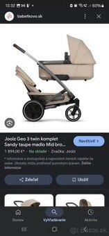Joolz Geo 3/ Geo3 béžový mono, duo pre dvojičky, súrodenecký