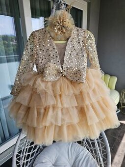 Luxusné tylové flitrované zlaté šaty