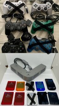Sony Playstation PS1, PS2, ovládače, Multitap, karty