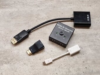 Sada adaptérov, HDMI switch, DP na VGA, HDMI na VGA, microUS