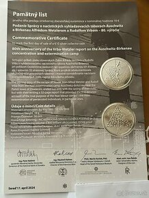 Pamätný list k 10 Eur Ag minci. Auschwitz - Birkenau