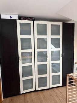 Skriňová zostava, biela/čiernohnedá, 235x40x250 cm