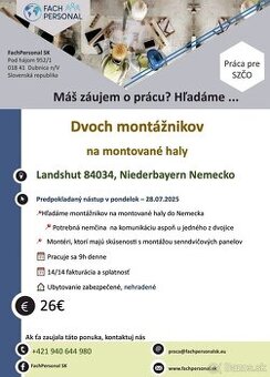 Práca v Nemecku pre montážnikov montovaných hál