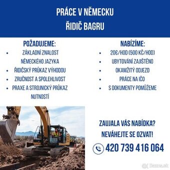 Obsluha bagru - Německo | od 20€/hod | ubytování zajištěno