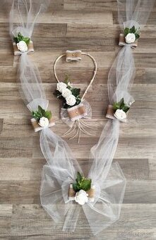 svadobná výzdoba na auto na jutovine krémová