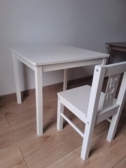 Stôl ikea + stolička kitter biela farba - 1
