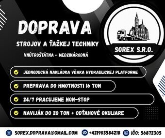 Preprava strojov a ťažkej techniky + odťahová služba