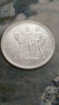 Strieborná minca 20 Kč 1934