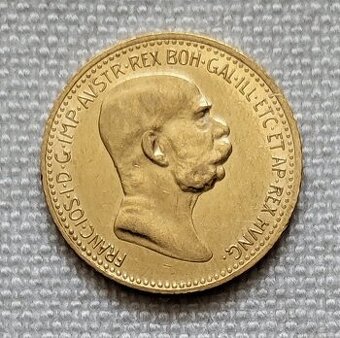 Zlatá rakúska 10 koruna FJI, 1908 bz, jubilejka