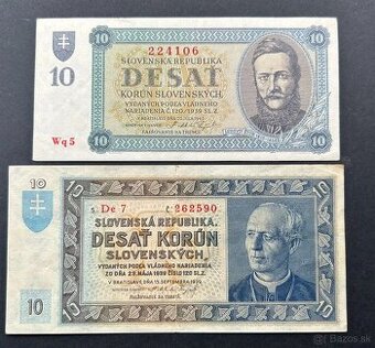 Bankovky Slov.štát 10Ks Neperforované jednočíselné série
