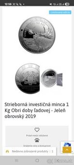 Strieborná minca 1 Oz Jeleň obrovský 2019 (Obri doby ľadovej