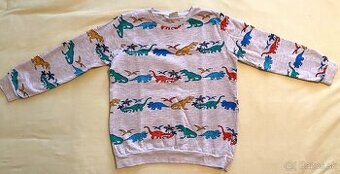 Šedá mikina s farebnými dinosaurami, 116-122 cm