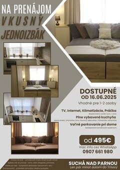 Vkusný 1izbový byt na prenájom - Trnava/ Suchá nad Parnou