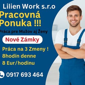 Pracovná ponuka /Nové Zámky/Práca na 3 zmeny 8Eur/hod