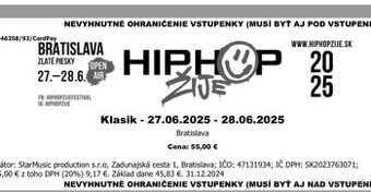 Predám HipHop žije lístok