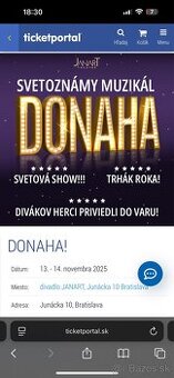 Vstupenky na muzikál DONAHA 3ks