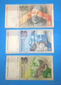 Bankovky SLOVENSKO - 20, 50 a 100 SK 1993-1999