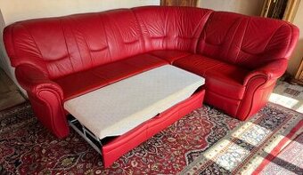 Rohová rozkládací kožená sedací souprava, 4671