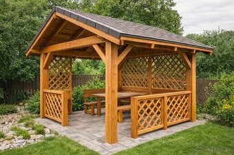 Masívny drevený altánok 3 × 3,5 m – doprava + montáž V cene