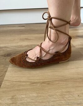 Hnedé kožené baleríny