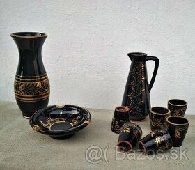 Retro keramická súprava -poháriky, krčah, váza a popolník