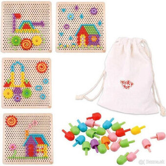Tooky Toys Veľká drevená mozaika - vkladanie hríbikov