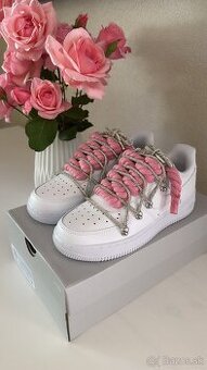 Nike Air Force 1 White - Double Laced Pink Glitters