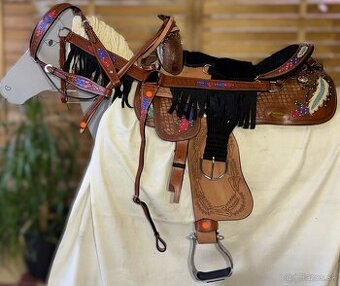Westernový sedlový komplet hnědý barevný