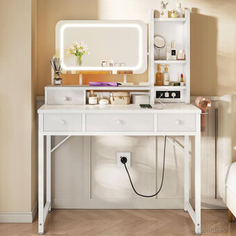 Toaletný stolík s nastaviteľným LED zrkadlom a USB portom