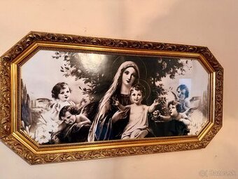 Veľký sakrálny obraz v ozdobnom zlatom ráme - Madona s dieťa