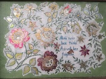 Obraz maľovaný na sklo s vlepovanou pozlátkou