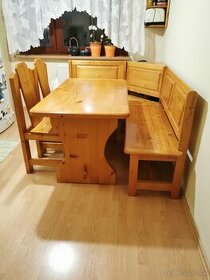 Rohová lavica, stôl a stoličky z masívu ( súprava )