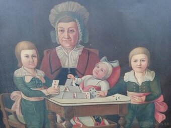Starožitný obraz Meštianska rodina v pôvodnom ráme