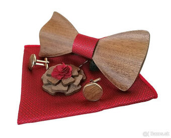 Štýlový drevený motýlik - set s brošňou