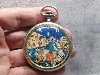 Staré švýcarské kapesní hodinky DOXA erotický motiv
