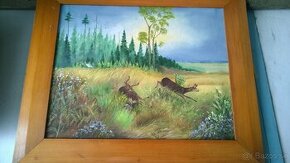 Poľovníck obraz - Olej na plátne -Na love srnca