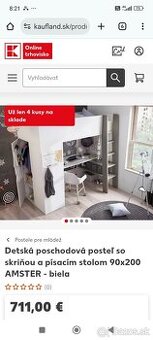 Poschodová posteľ zo skrinou a Pc stolíkom plus matrac