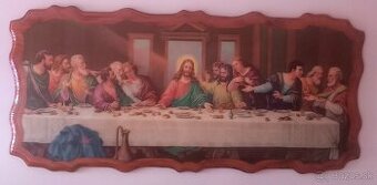 Vintage wooden back print depicting the last supper.
