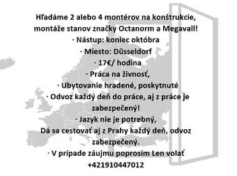 Hľadáme MONTÉRA na konštrukcie stanov Dusseldorf